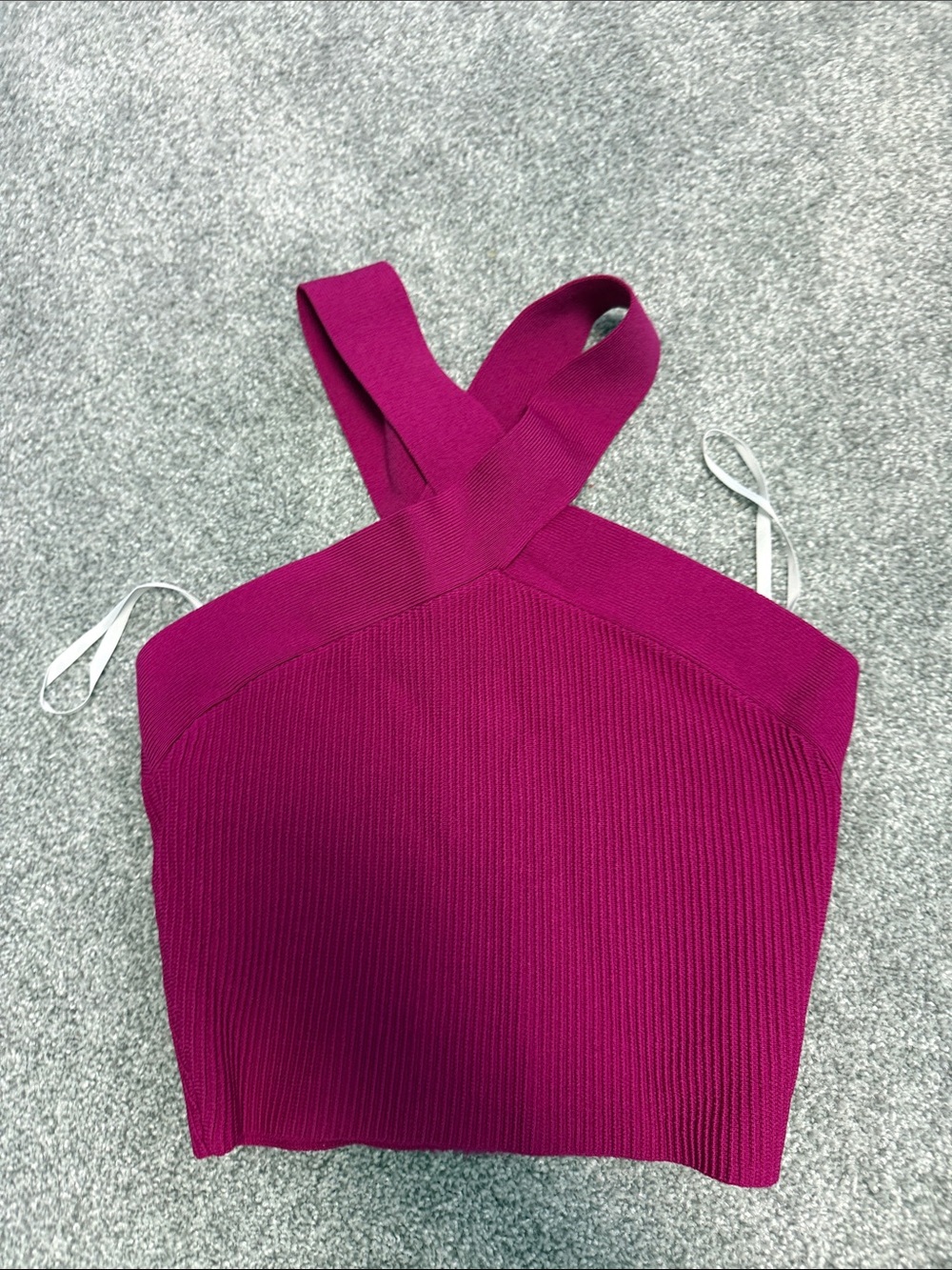 Babaton Halter Cross Neck Ribbed Crop Top in Fuchsia